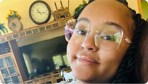 a woman wearing glasses