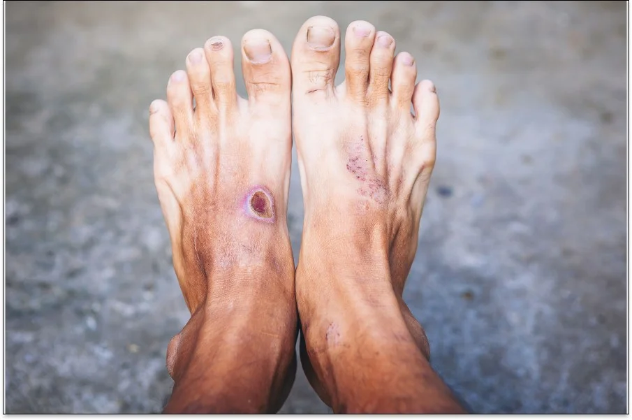 para stóp z pomalowanymi paznokciami u nóg